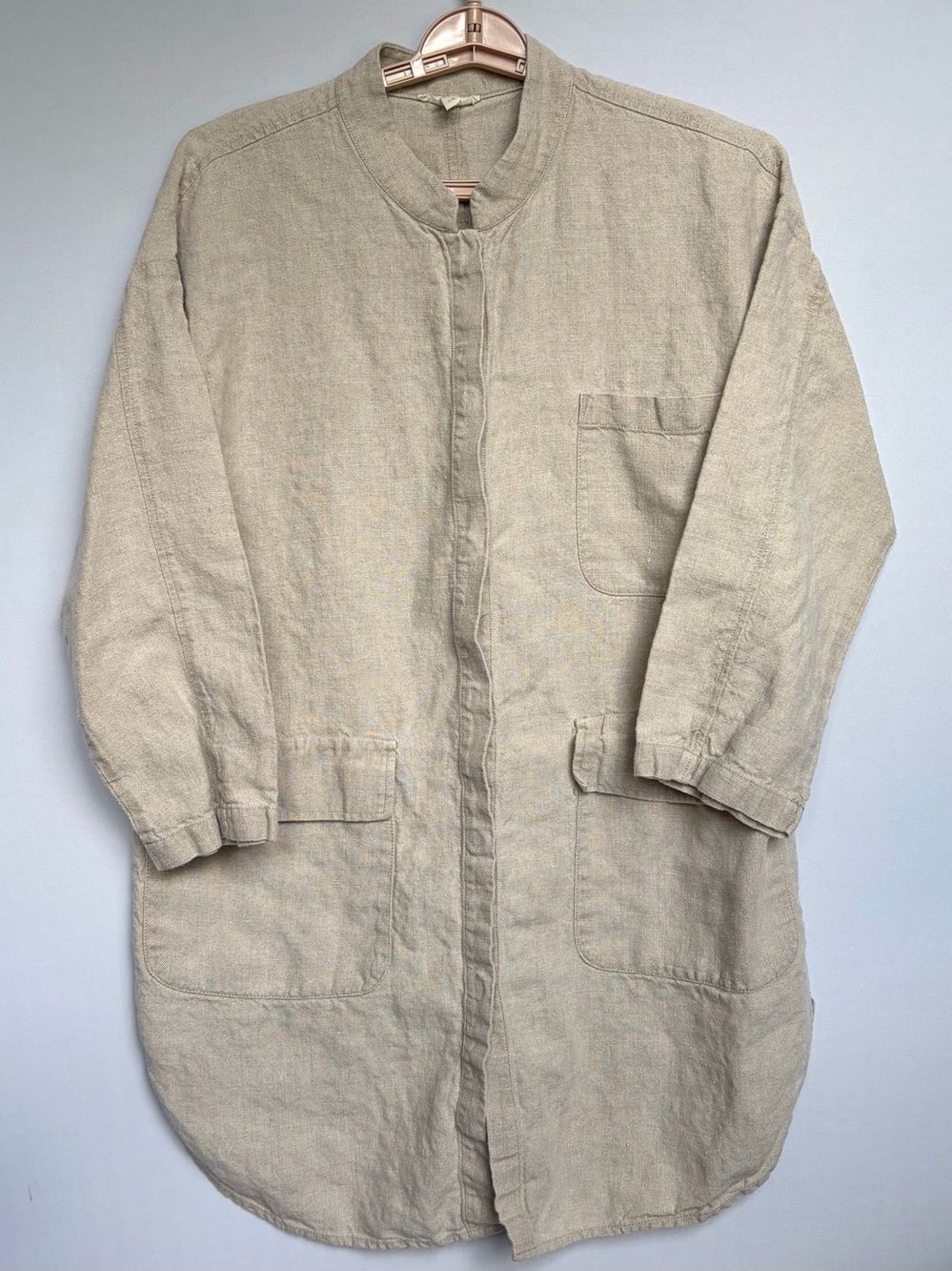 Eileen Fisher Organic Linen Mandarin Collar Beige Jacket Sz L Natural Beige - Picture 4 of 15